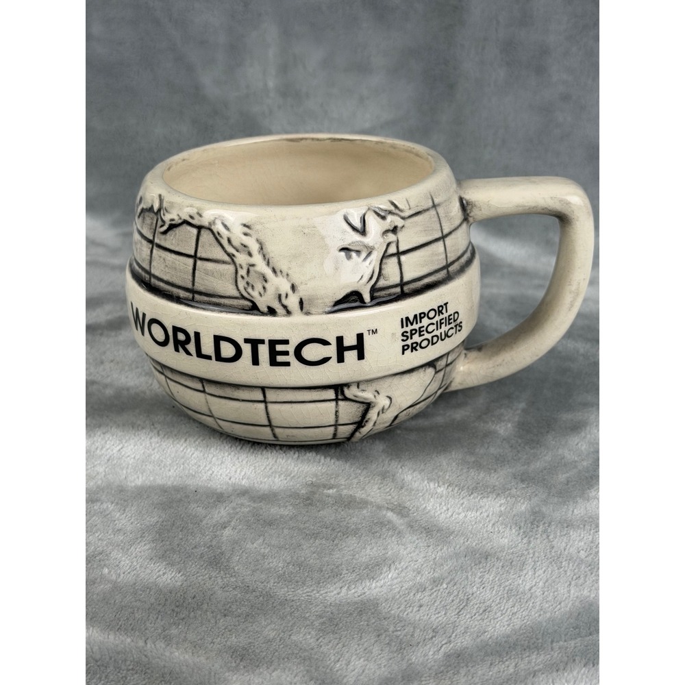 Loctite Worldtech Coffee Mug Cream Excellent Vintage Globe Advertising